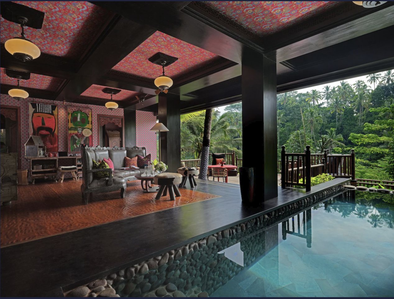 Open living pavilion and private pool at Capella Ubud