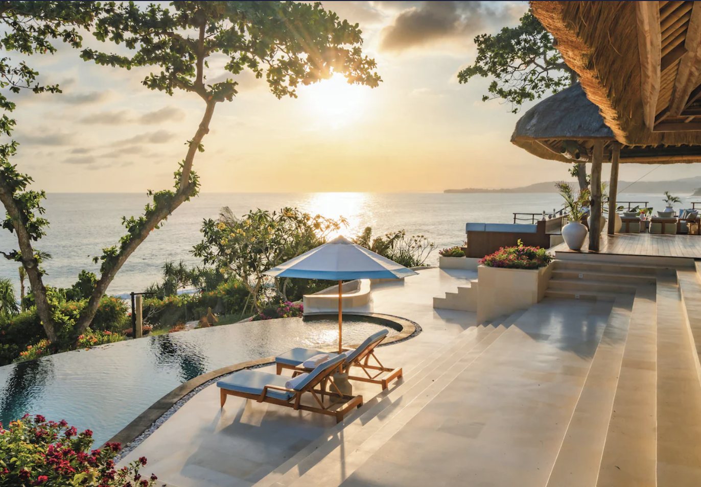 Private pool terrace at sunset at NIHI Sumba