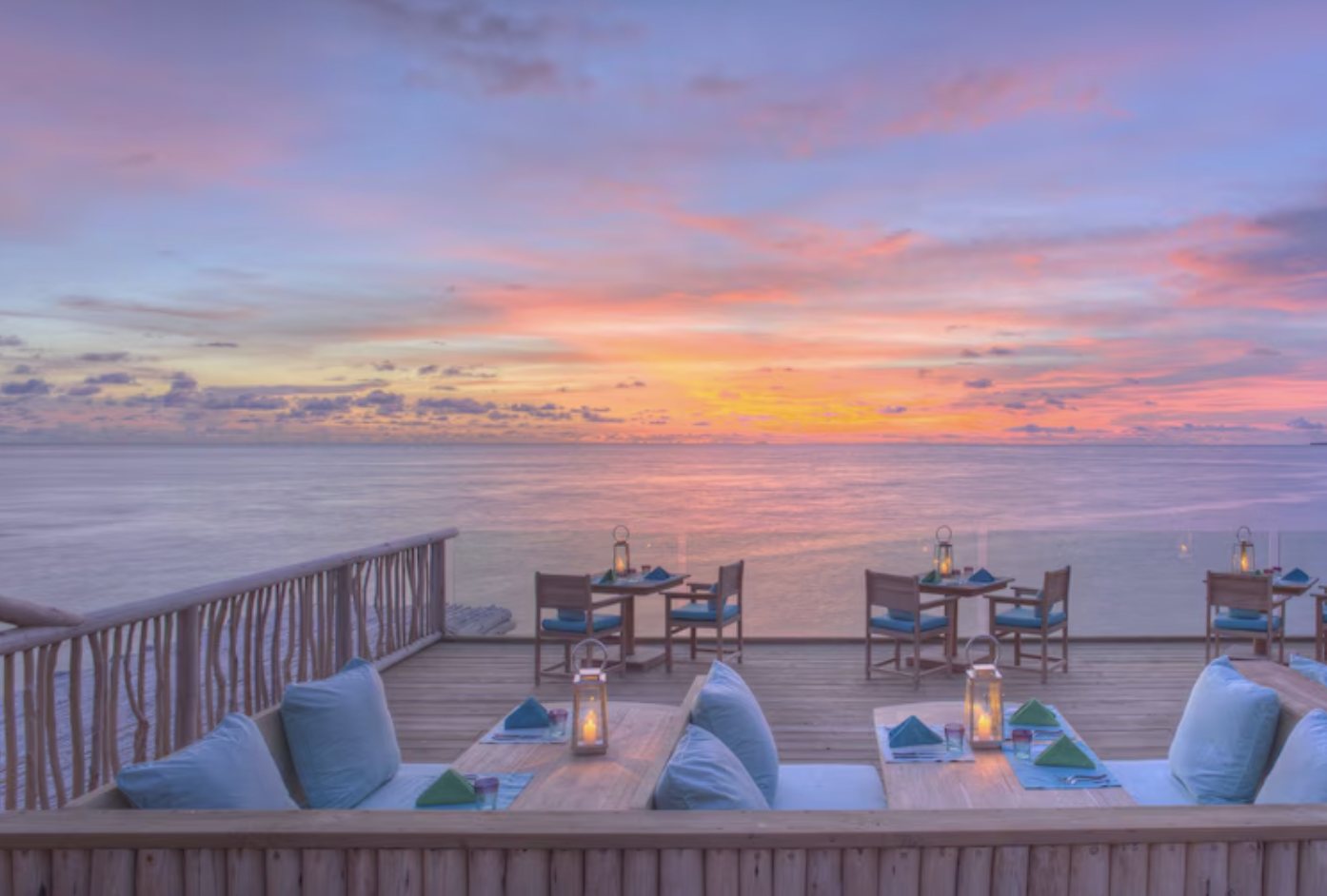 Sunset dining terrace at Soneva Fushi